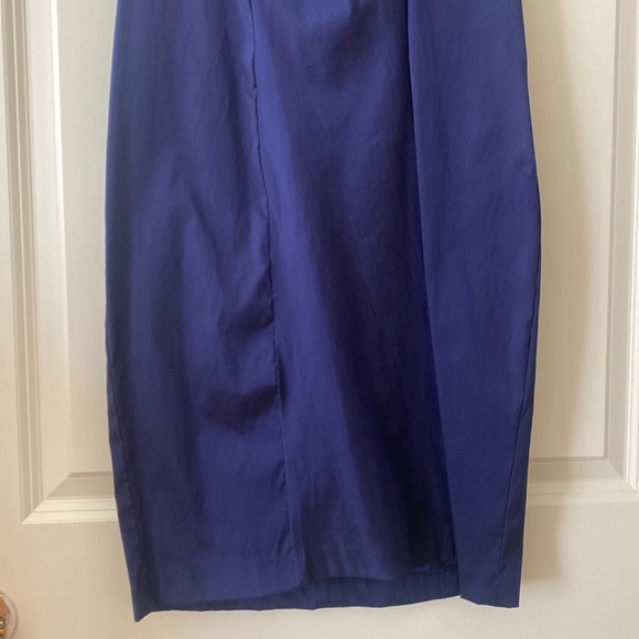 Ruffled V-Neck Metallic Navy Color Dress XSCAPE by Joanna Chen - Picture 6 of 12